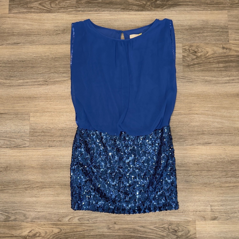 Aidan Mattox Royal Blue Sequin Mini Dress Sleeveless Chiffon Party Cocktail 6